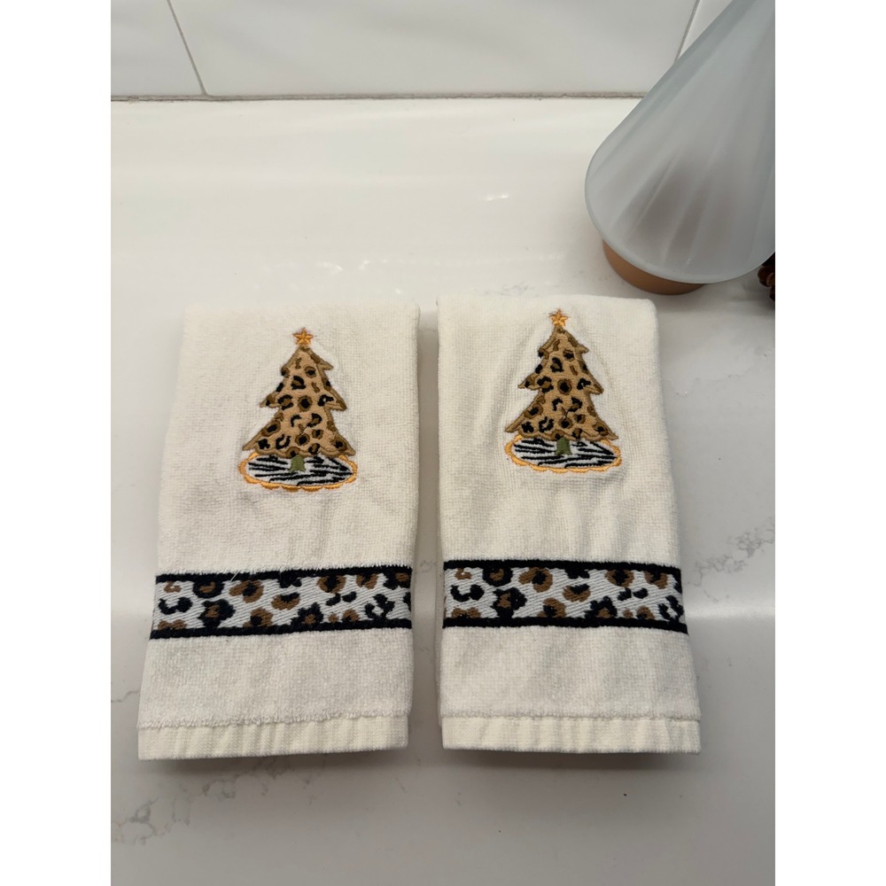 Ritz Christmas Fingertip Towel with Leopard Print Tree and Trim